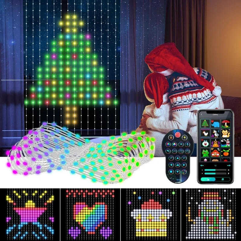 

MIMIRGB Smart Colorful LED Window Curtain Lights IP65 400 RGB LED APP Control DIY Text and Pattern Fairy Lights for Christmas