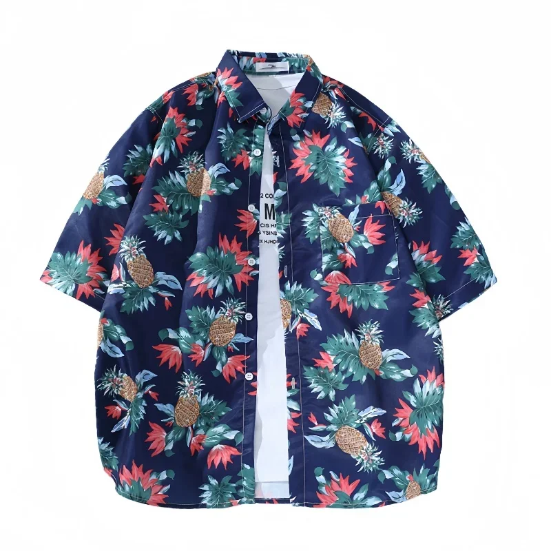 Summer Men's Retro Hawaiian Short Sleeve Printed Shirt Fashion Handsome Casual Loose Fitting Beach Vacation Floral Shirt Jacket