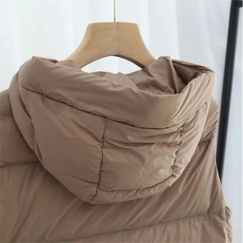 Novo outono inverno quente engrossar com capuz para baixo jaqueta feminina pato branco para baixo colete feminino curto sem mangas bigsize tanque casaco