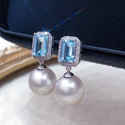 CAOSHI Trendy Blue Zirconia Drop Earrings Women Engagement Jewelry Temperament Simulated Pearl Accessories for Wedding Party