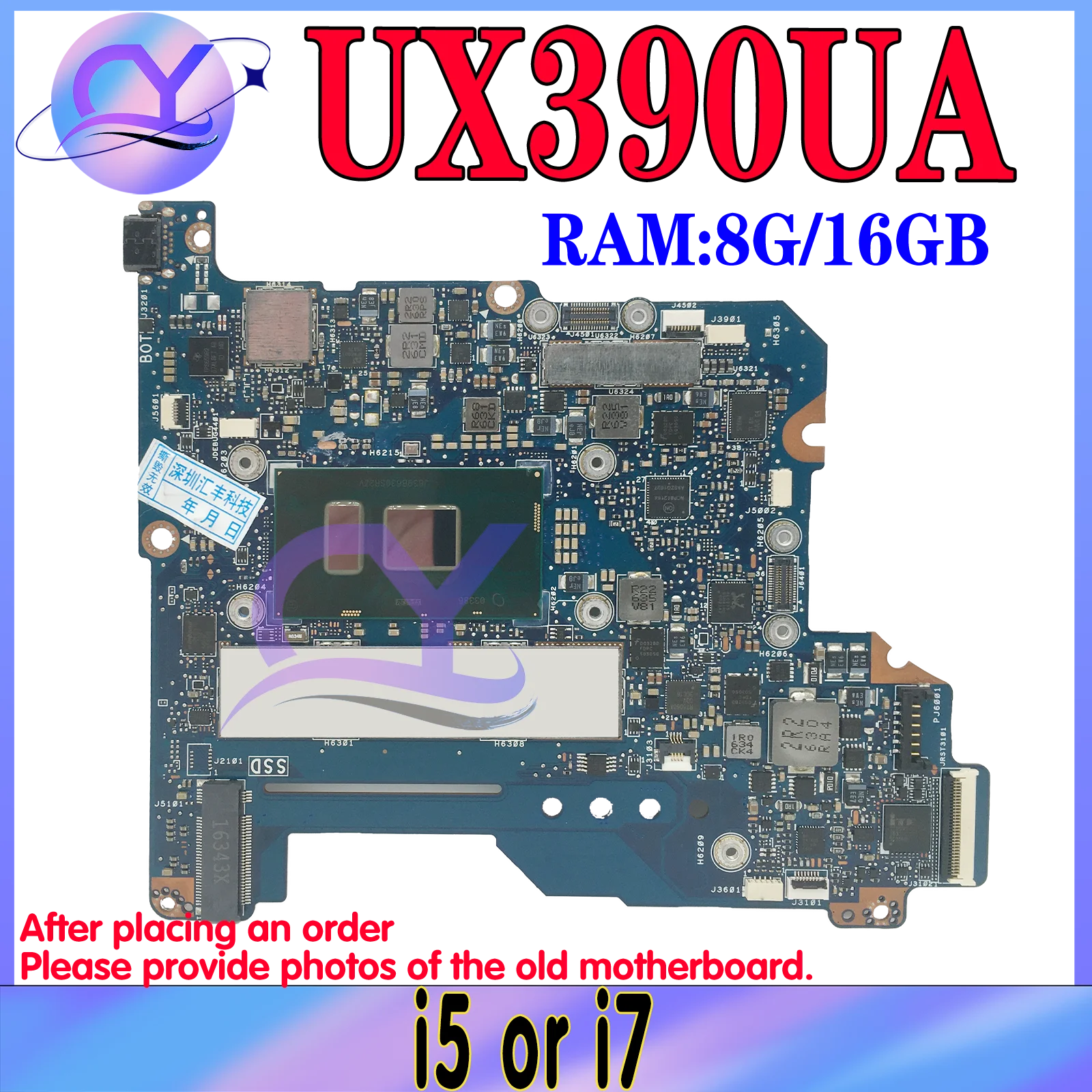 

KEFU UX390UA MAINboard For ASUS Zenbook 3 UX390U UX390UAK Notebook Motherboard With I5-7200U I7-7500U RAM 8GB 16G RAM Test OK