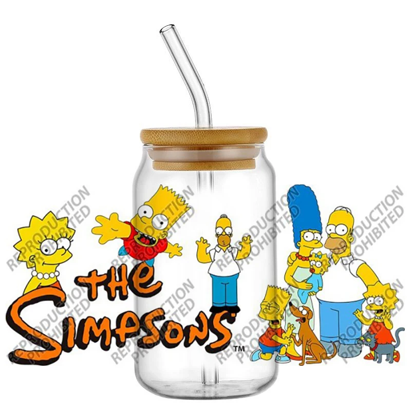 Calcomanías Decorativas 3D con Diseño de la Familia Simpson, 16oz, Resistentes a los Rayos UV, para Vasos, Manualidades, Regalos Creativos