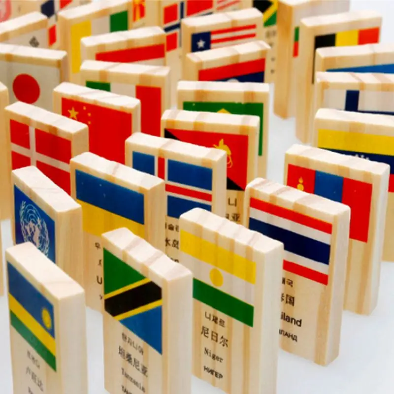 

Wooden National Flag Domino Building Blocks Set Geography Early Educational Toys N1HB