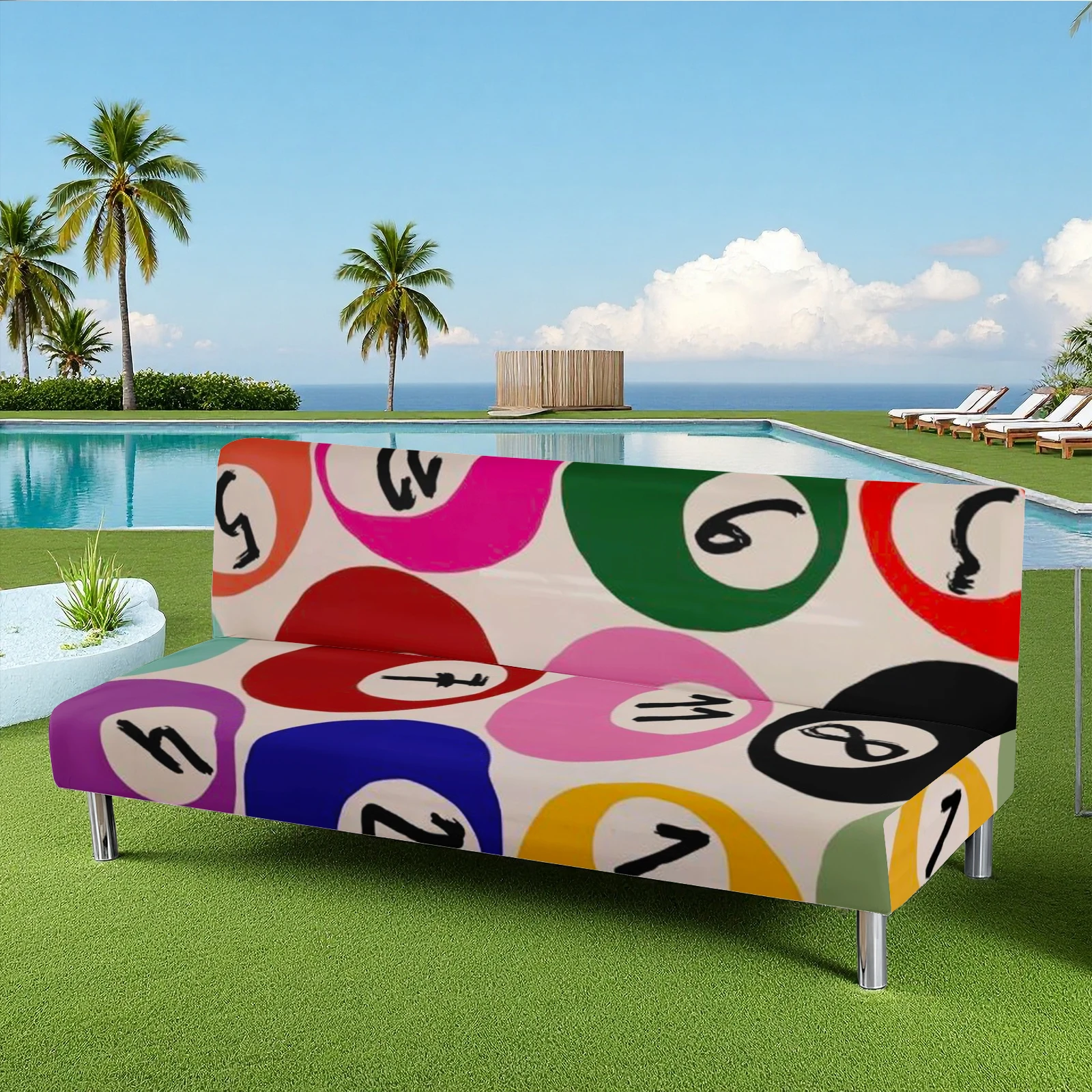 Colorful Number Print Summer Outdoor Sofa Bed Cover, Milk Silk Elastic Couch Cover, Pet - Friendly, Washable
