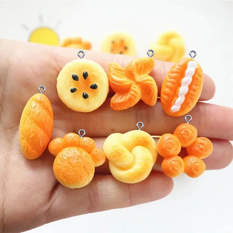 10 Pcs Cartoon Food Resin Charms, Lovely Mini Bread Pendants Bulk DIY Findings for Bracelet Earring Necklace Dollhouse Crafts