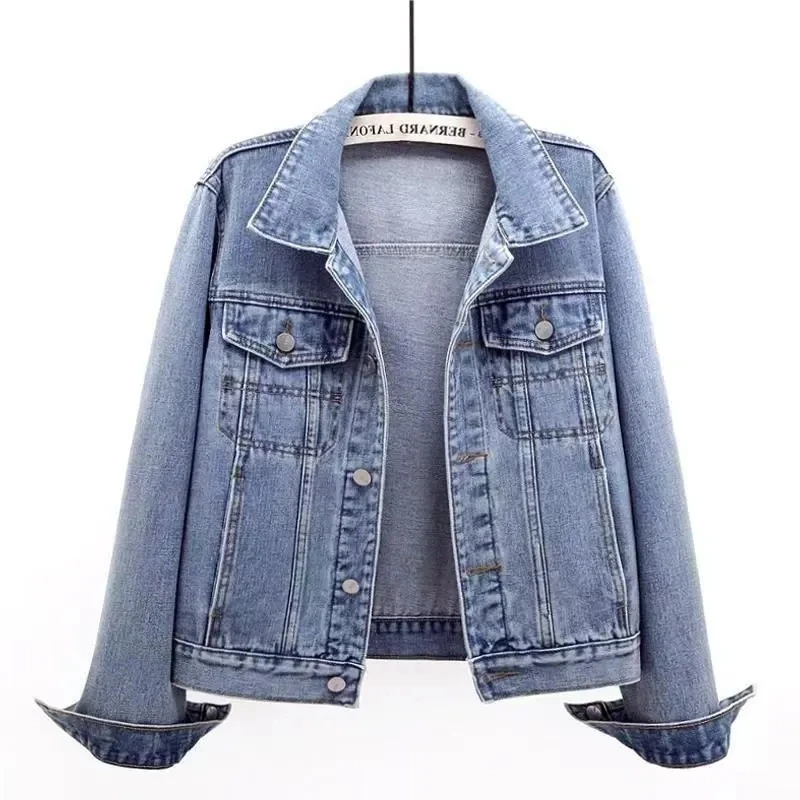 2025 Spring Autumn New Vintage Denim Jacket Women's Short Coat Female Slim Cowboy Casual Jackets Single row Long sleeved Tops