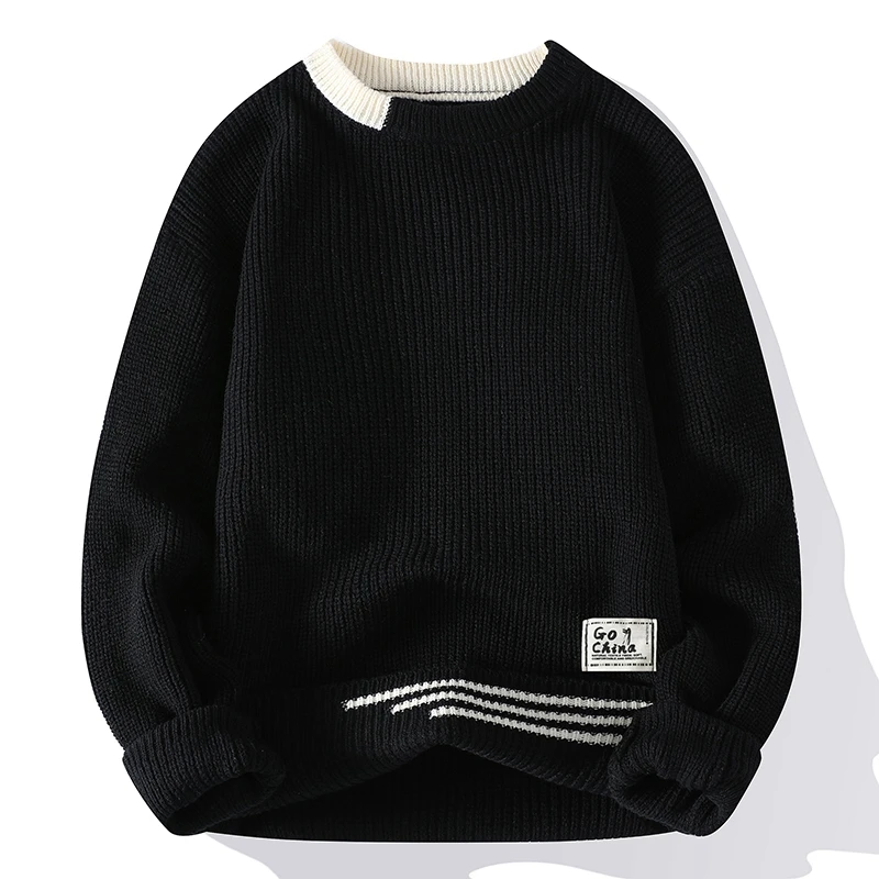 

New Autumn Winter Korean Knit Pullovers Men Fashion Knitted SweaterMens O-Neck Patchwork Casual Knitwear Slim Pullover Sweaters