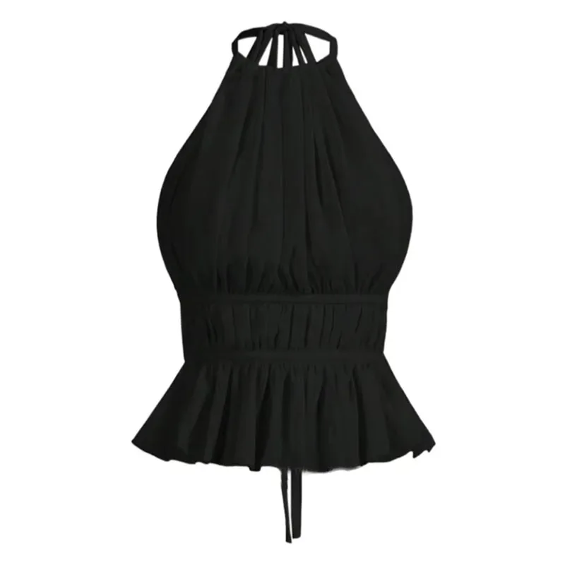 

Креативная плиссированная майка с открытой спиной и шнуровкой 2000-х годов, сексуальный женский топ без рукавов, модный уличный летний повседневный жилет с лямкой на шее