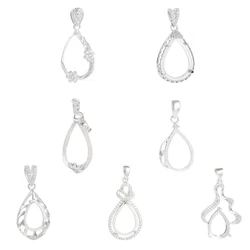 925 Sterling Silver Exquisite With Zircon Pendant Blank Base Fit Setting Teardrop Cabochon Cameo DIY Necklace Jewelry Making