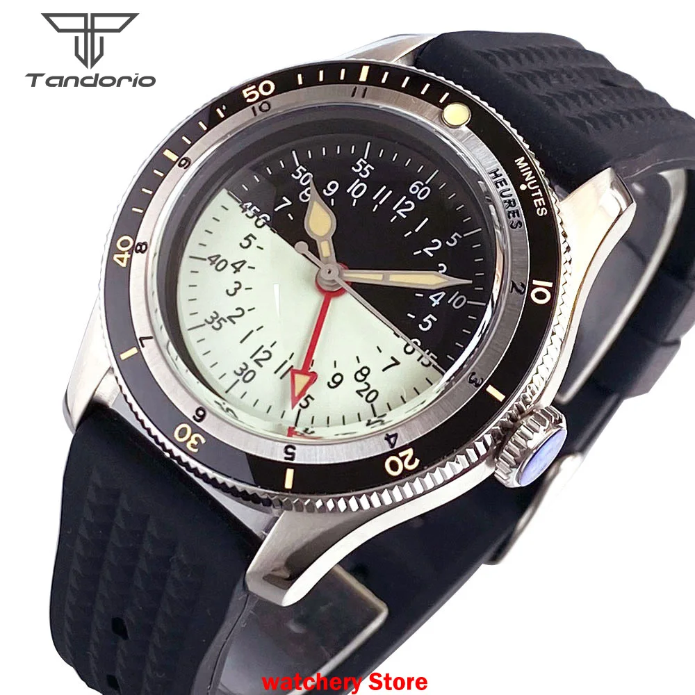 Jam Tangan Otomatis Tandorio Kustom Jam Tangan Kaca Safir Ganda Pergerakan GMT NH34A Jam Tangan Pria Dial Setengah Bercahaya 20ATM