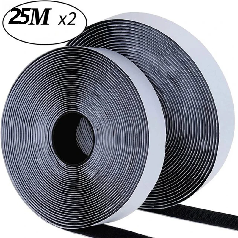 

Self Adhesive Hook and Loop Tape 1M 5M 25M Nylon Reusable Fastener Straps Black for Home Office DIY Craft Garment 20mm 30mm 50mm