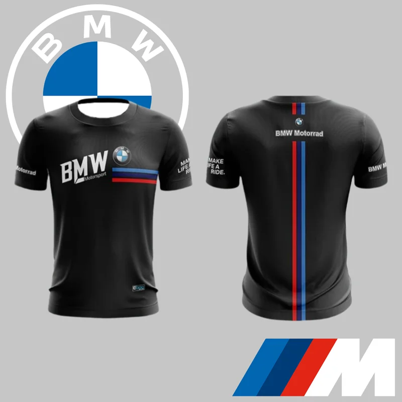 

BMW Motorrad Черная быстросохнущая футболка Модная тенденция Спортивная гоночная футболка с коротким рукавом Высококачественная роскошная автомобильная брендовая футболка