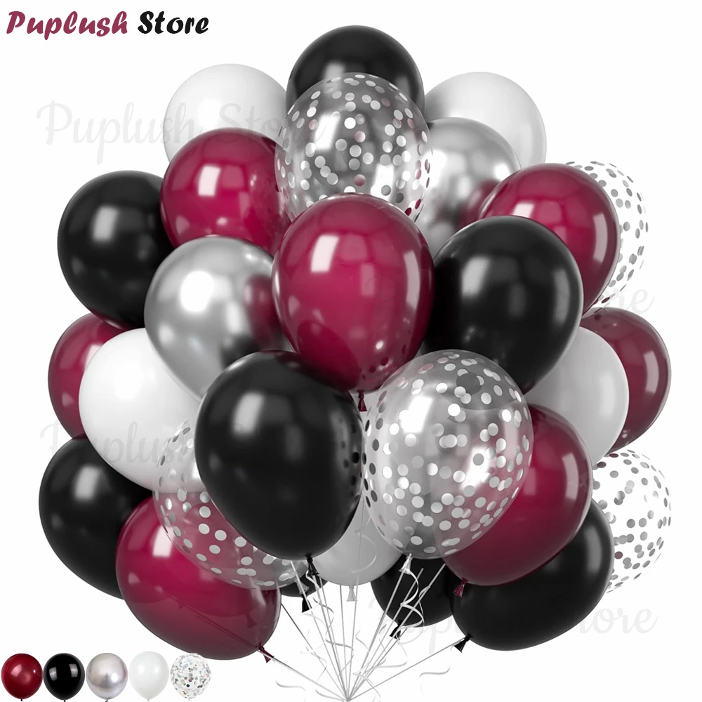 

30Pcs Burgundy Red Black Balloons 10inch Wine Red Metallic Silver Latex Balloons for Wedding Baby Shower Birthday Party Decor