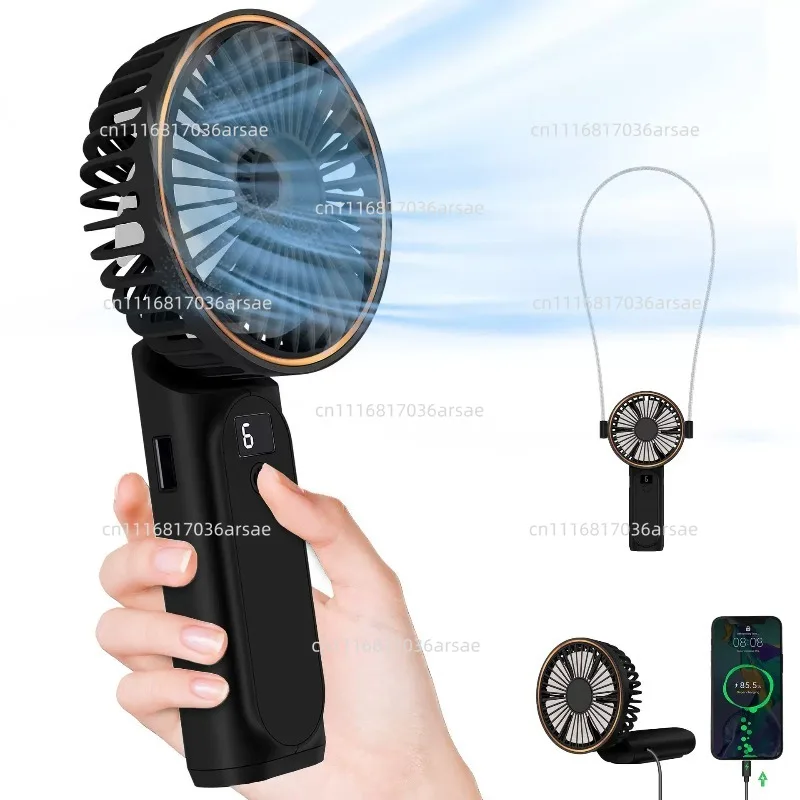 Can Hang Neck Handheld Folding Small Fan, Portable  Desktop Mini Fan