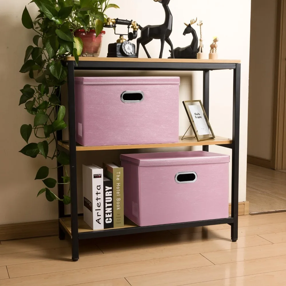 صناديق تخزين من القماش الجلدي قابلة للتكديس مع أغطية - 5 عبوات من حاويات تنظيم قابلة للطي للمنزل