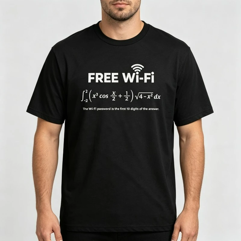 FREE WI-FI Math Equation Graphic T-Shirt Modal Soft Crewneck Nerd Teacher Classroom Front Print Tee