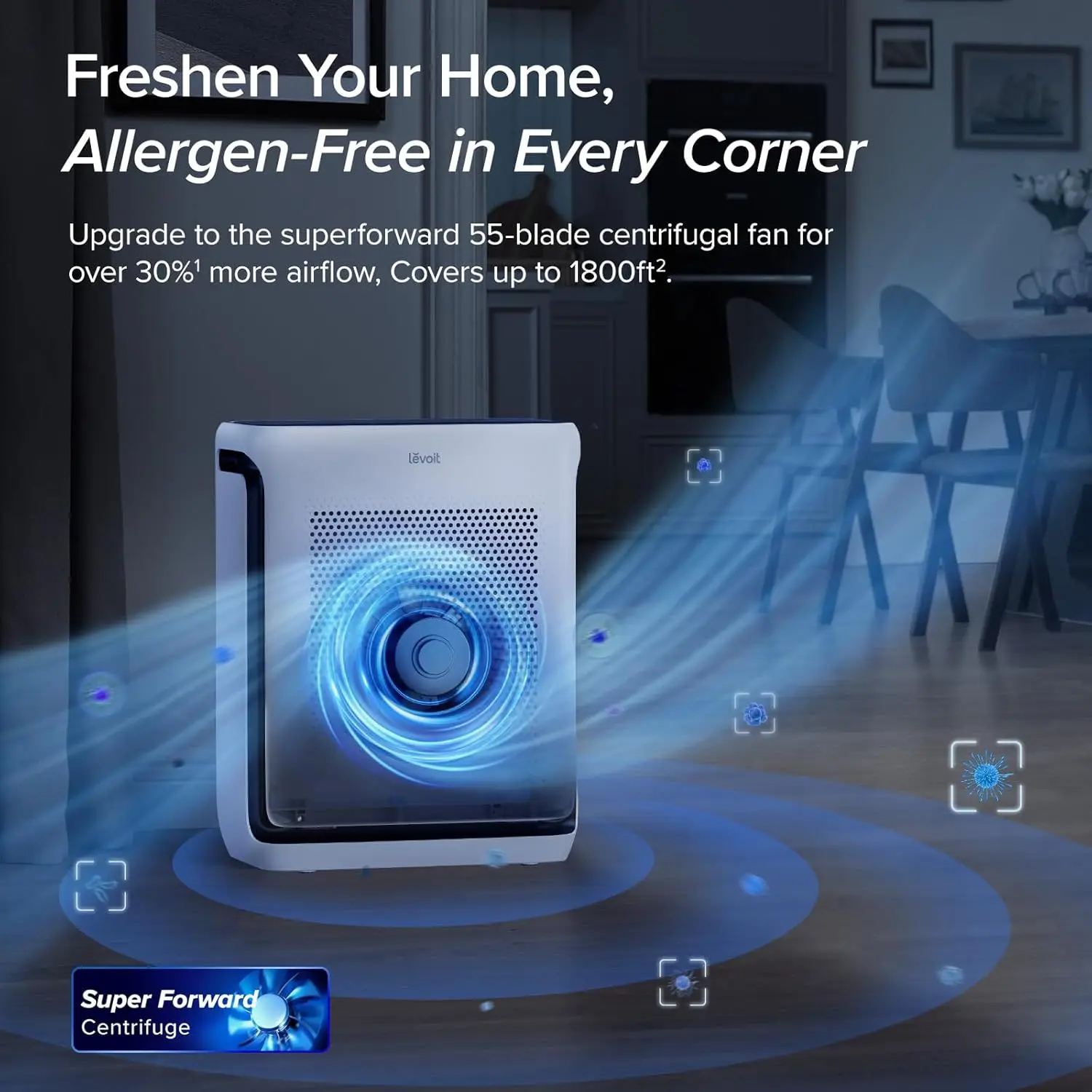 Air Purifiers for Home Large Room Up to 1800 Ft² in 1 Hr with Washable Filters, Air Quality Monitor, Smart WiFi, HEPA Sleep Mode