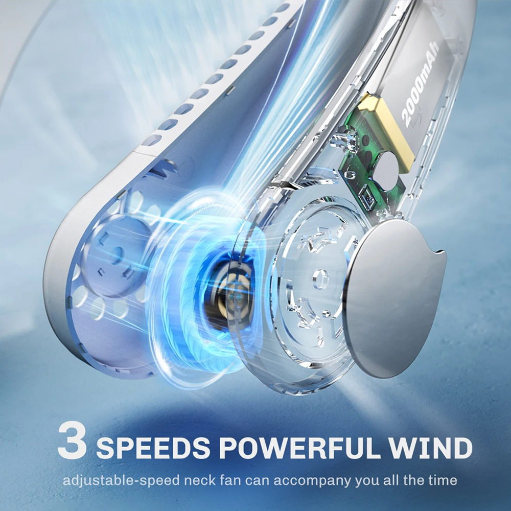 Gaiatop พัดลมคล้องคอแบบพกพา USB ชาร์จไฟได้, สายคล้องคอเงียบพัดลมไฟฟ้าขนาดเล็กพัดลมทำความเย็นสวมใส่ได้สำหรับการเดินทางกีฬา