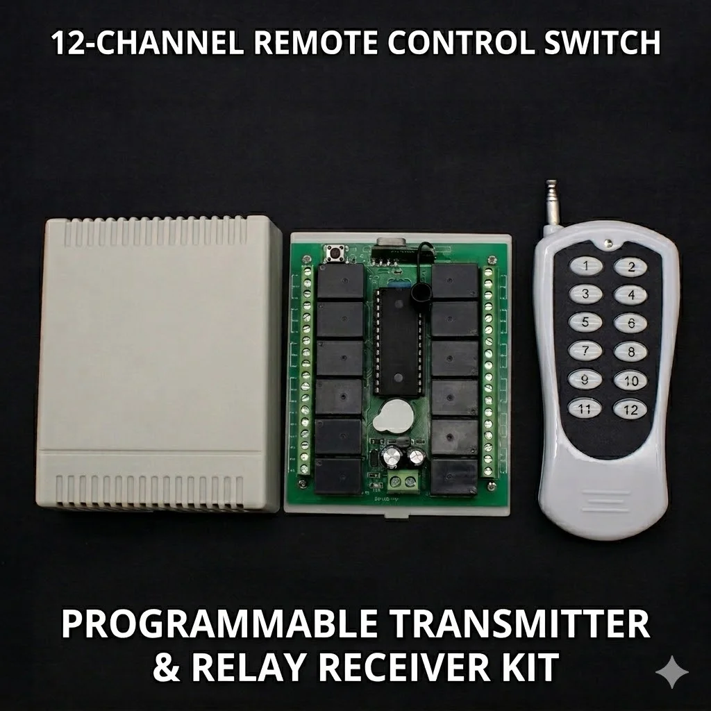 12 Channel 433.92MHz RF Wireless Remote Control Switch DC 12V 24V 12CH Relay Receiver Transmitter System For Motor Light Control