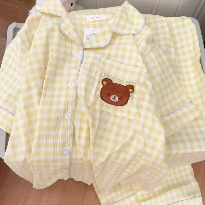 

Anime Kawaii Rilakkuma Short-sleeved Trousers Pajama Suit Women Summer New Thin Cotton Cartoon Casual Outdoor Wear Birthday Gift