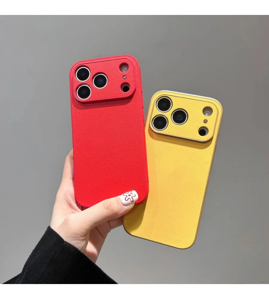 

Solid color advanced sense all-inclusive plain leather pattern for iPhone 17Promax mobile phone case IP16 fine hole 15 simple 14
