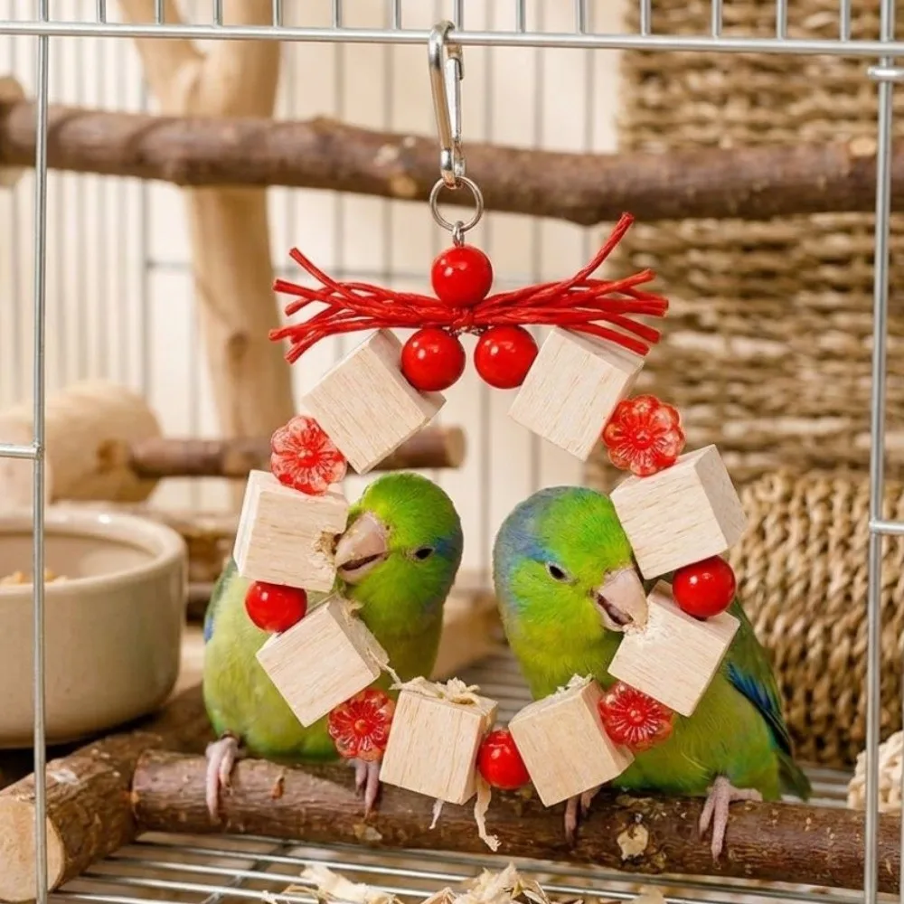 

Ring-shaped Wooden Parrot Chewing Toy Bite Resistant Colorful Beads Beak Grinding Toy Wear Resistant Chewing Exercise