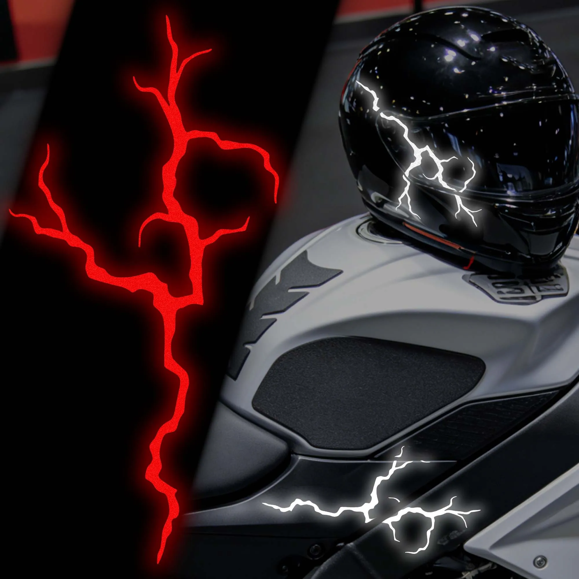 2 pegatinas reflectantes de rayo para casco de motocicleta, impermeables, modificadas para tanque de combustible de moto, calcomanías de vinilo autoadhesivas DIY