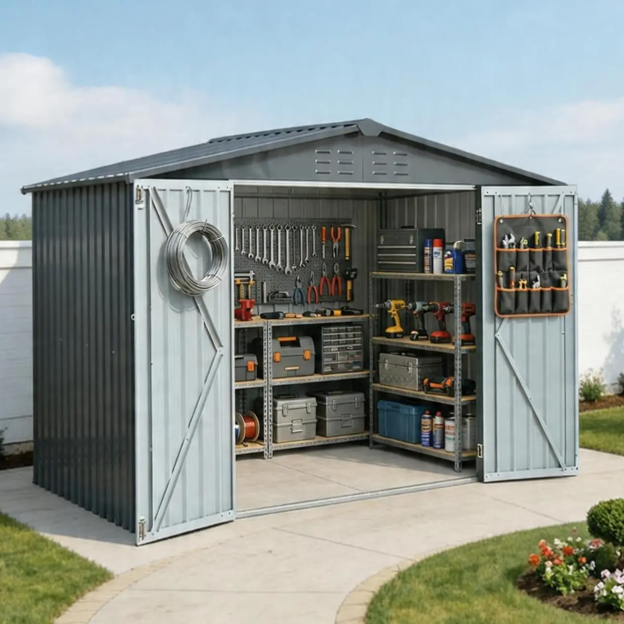 87.8'' Metal Storage Shed with Double Doors, Outdoor Garden Shed with Heavy-Duty Galvanized Steel for Tools & Lawn, Custom