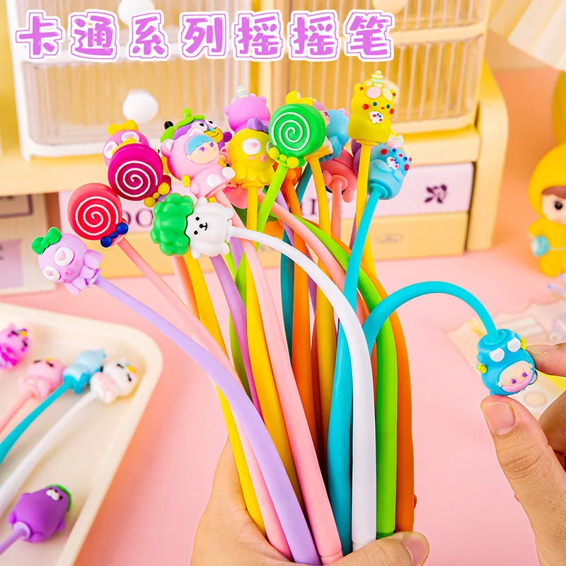 12 Pcs Wholesale Cartoon Rocker Student High-value Soft Fountain Neutral Pens Writing Supplies