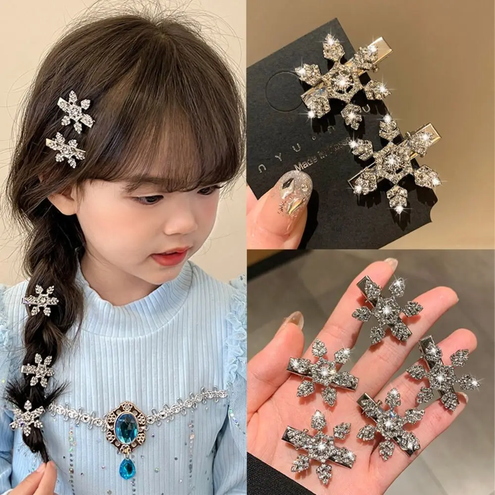 Simple Diamond Rhinestone Snowflake Hairpin เงินคลิปด้านข้างคริสต์มาสคลิปผม Barrettes สไตล์เกาหลี Headwear สาว