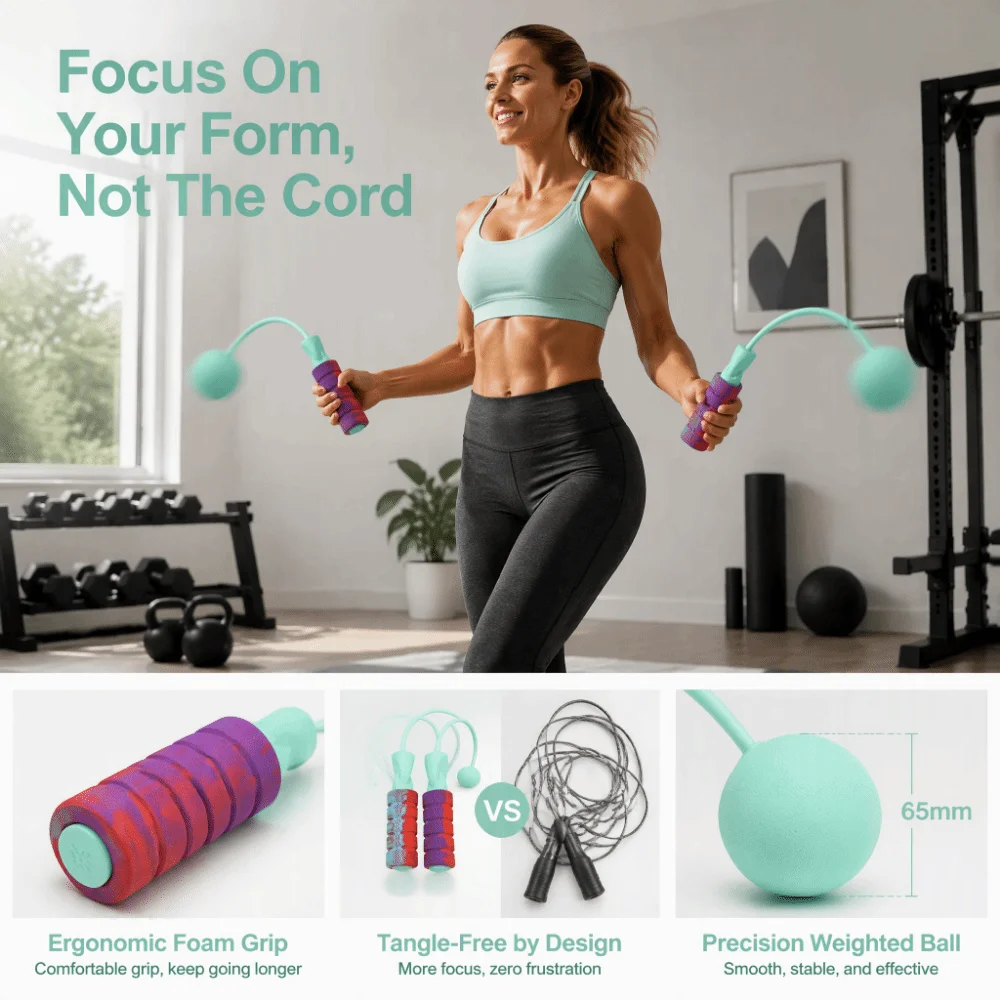 Convenient Cordless Design Weighted Jump Rope Weighted Handle Adjustable Length Skipping Rope Cordless Jump Rope For Men