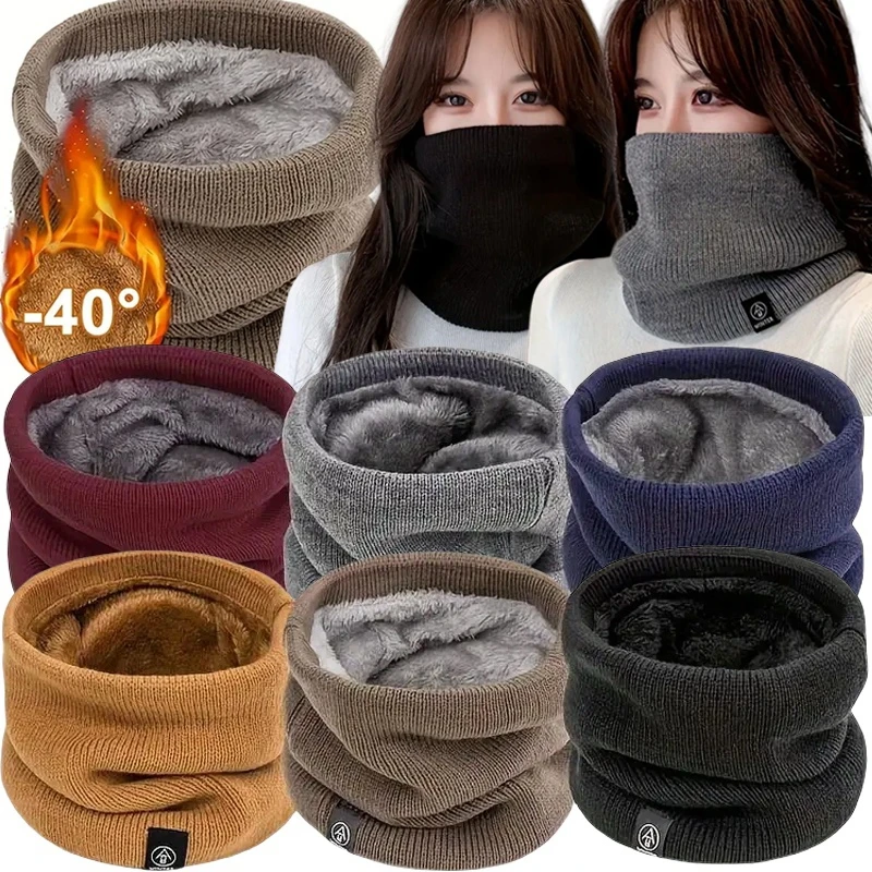 Plush Warm Knitted Ring Scarf Women Men Windproof Cold-proof Full Mask Tutdoor Cashmere Solid Neck Scarves Thick Fleece Muffler