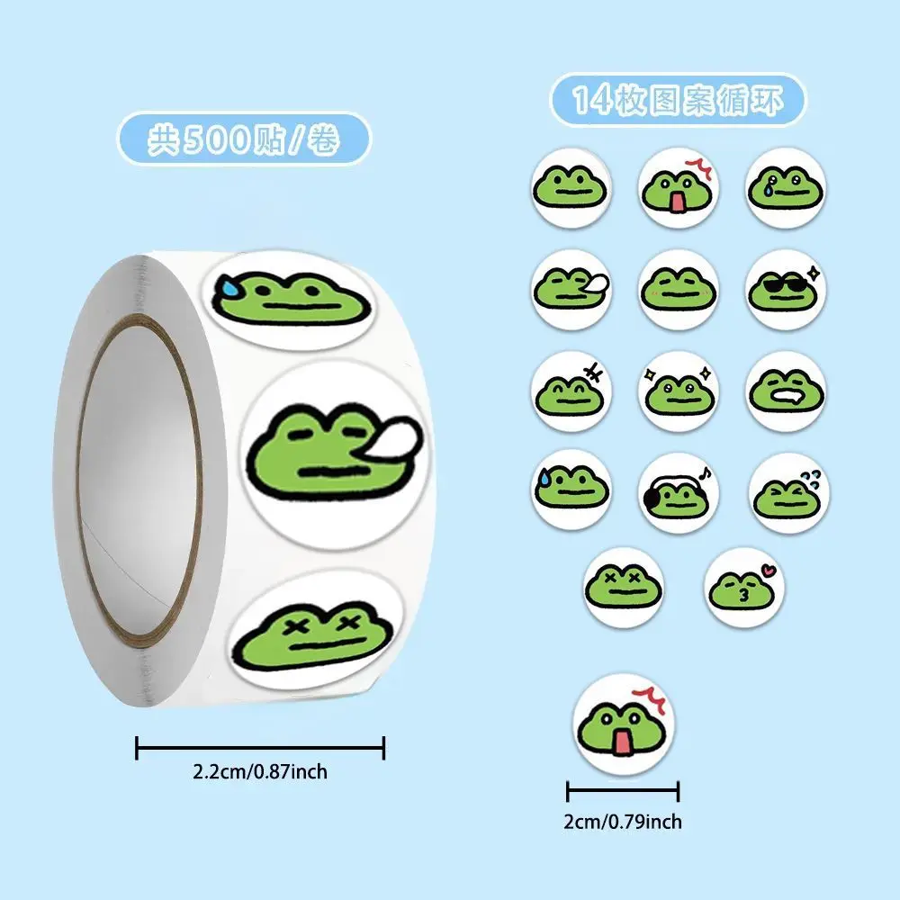 500 PCS Cartoon Meme Green Frog Roll Stickers, Funny Self-Adhesive Decor Stickers for Water Cups