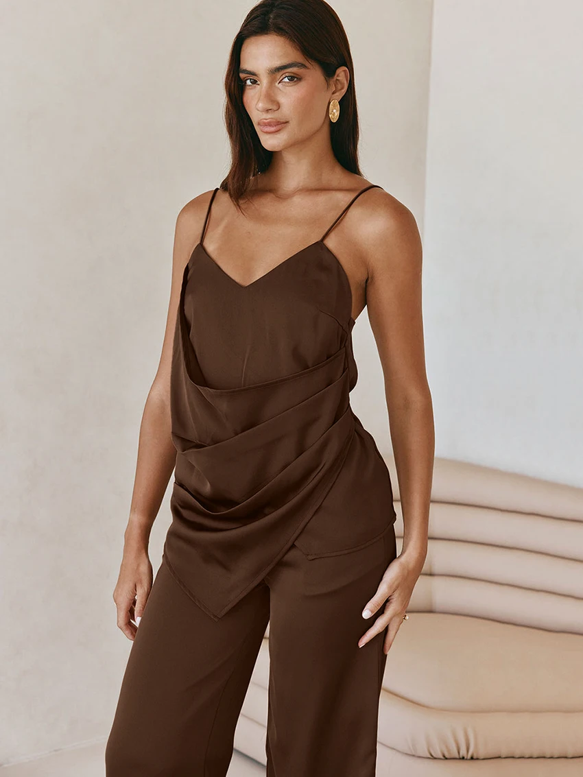 Marthaqiqi Casual Women Nightgown Set Sexy V-Neck Pajama Spaghetti Strap Sleepwear Sleeveless Nightie Pants Loose Nightwear Suit
