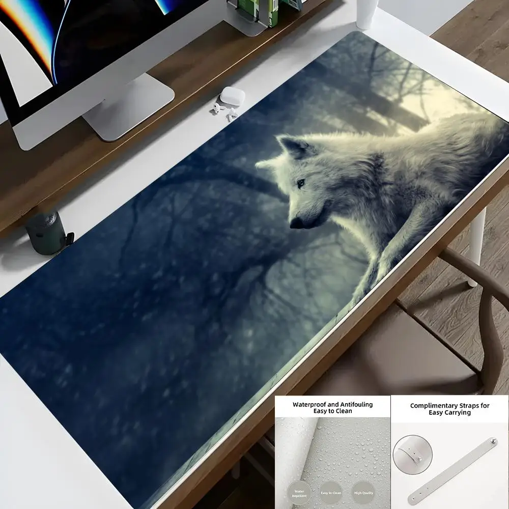 Animals W-Wolf Mouse Pad Office Desk Protector Mat PU Leather Waterproof Mouse Pad Desktop Keyboard Desk Pad PC 90X40 cm