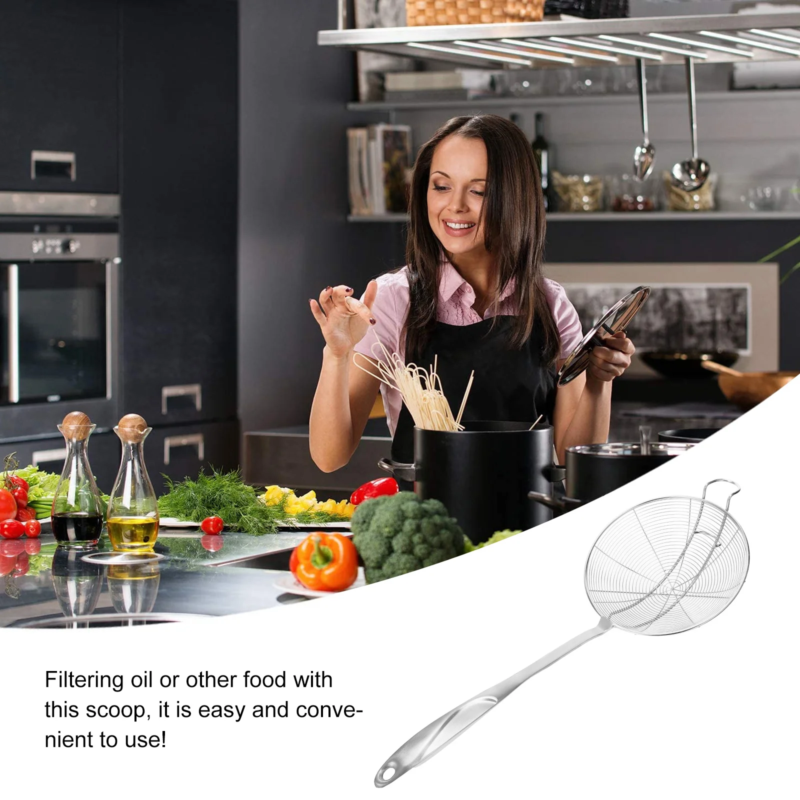 

Ложка-скиммер из нержавеющей стали, пищевой фильтр для картофеля фри, овощей, яиц Wonton, горячий горшок, кухонный гаджет, сетчатый фильтр