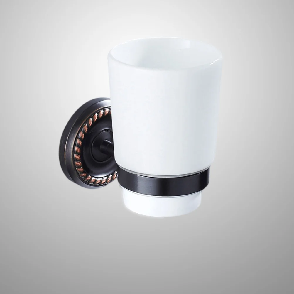 

Solid Black Copper Toothbrush Holder Single Toothbrush Tumbler Wall Mounted Bath Cup Rack Bathroom Storage Organizer