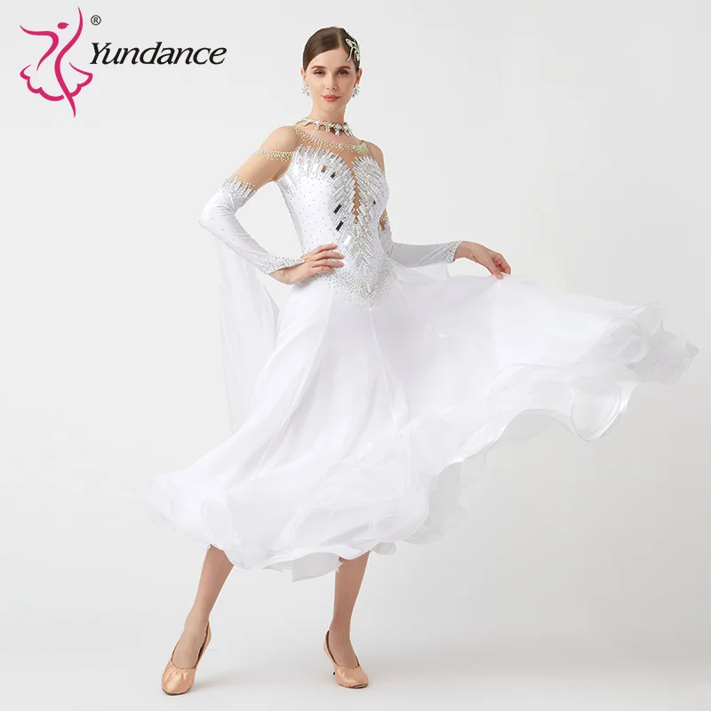 B-23119 New Women Modern Dance Rhinestone Color Diversity Dress Ballroom National Standard Waltz Competition Performance