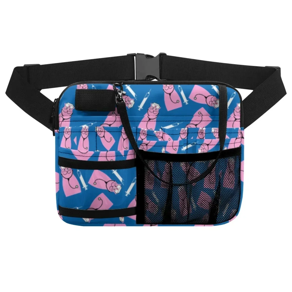 Cute Nurse Cat Print Waist Pack Multi-Pocket Utility Fanny Pack Medical Vet Theme Crossbody Bag for Women Men Travel Hiking
