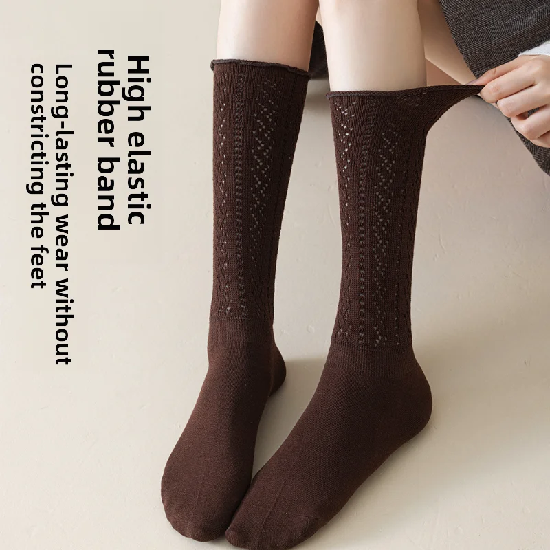 Lace Stacking Socks Calf Socks Hollow Japanese JK Princess Socks Stockings Women's Calf Socks Autumn and Winter Thin Versatile