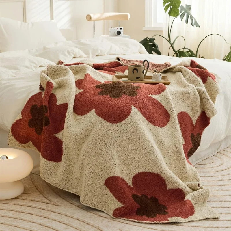 

Flower blanket with large floral patternssoftcomfortablewarmfluffyultra-fine fiber feather sofa bedsofababy pet