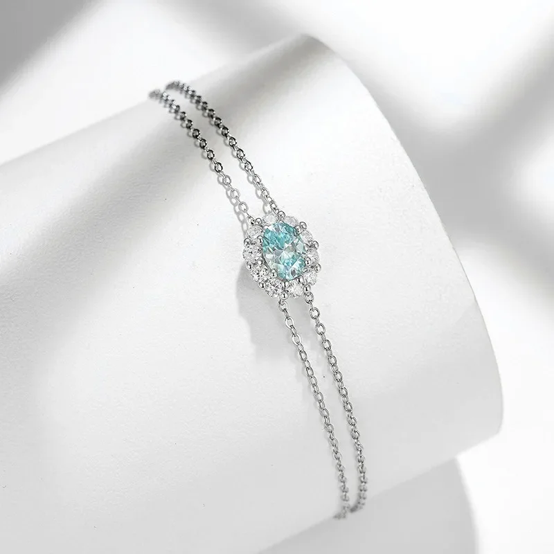 NKHOG 5*7mm Blue Moissanite Necklace Bracelets S925 Silver Paraiba Color Diamond Pendant Women Eagegement Gifts Jewelry Sets GRA