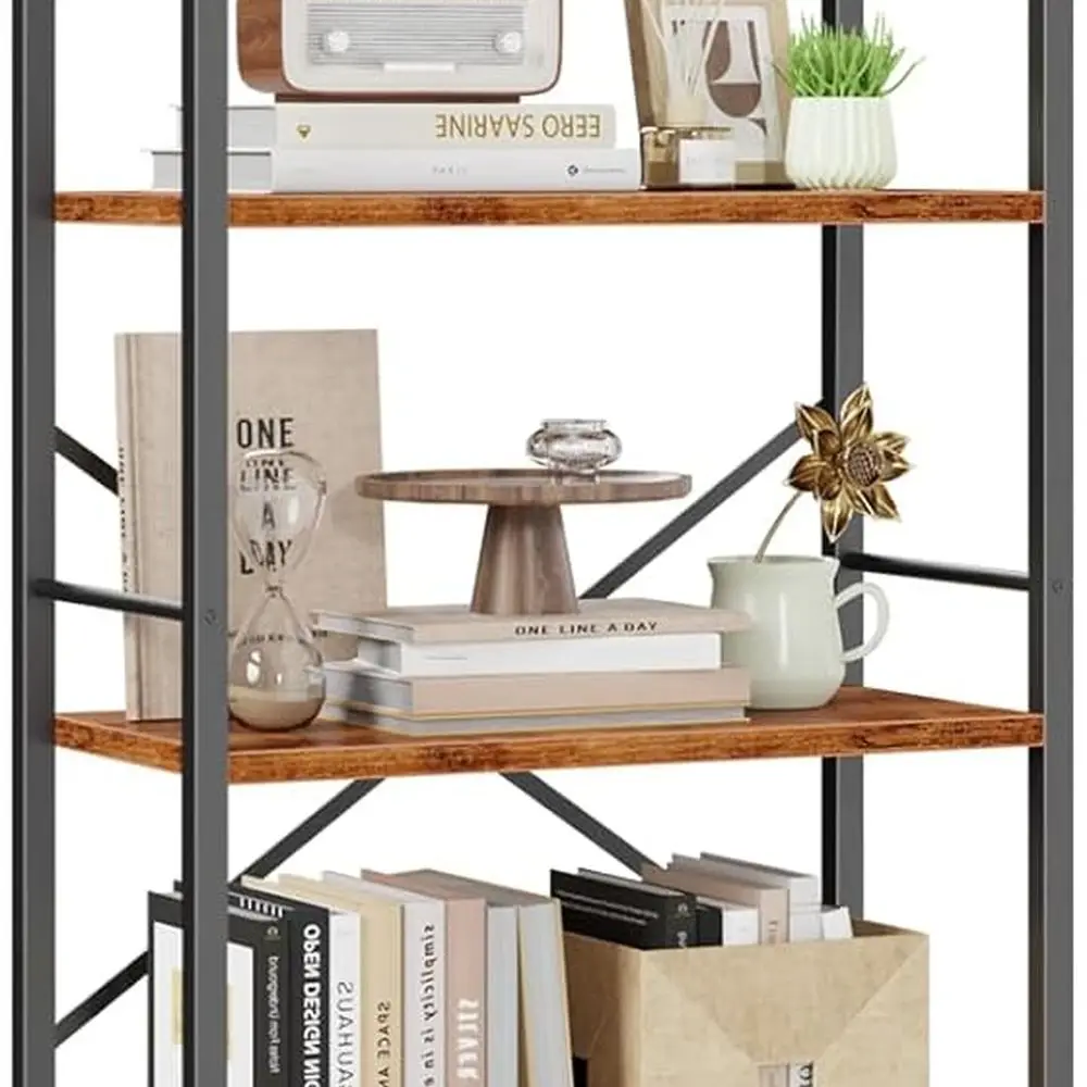 

Industrial-Style 6-Tier Tall Bookshelf, Rustic Brown Open Shelving Unit for Home and Office Storage