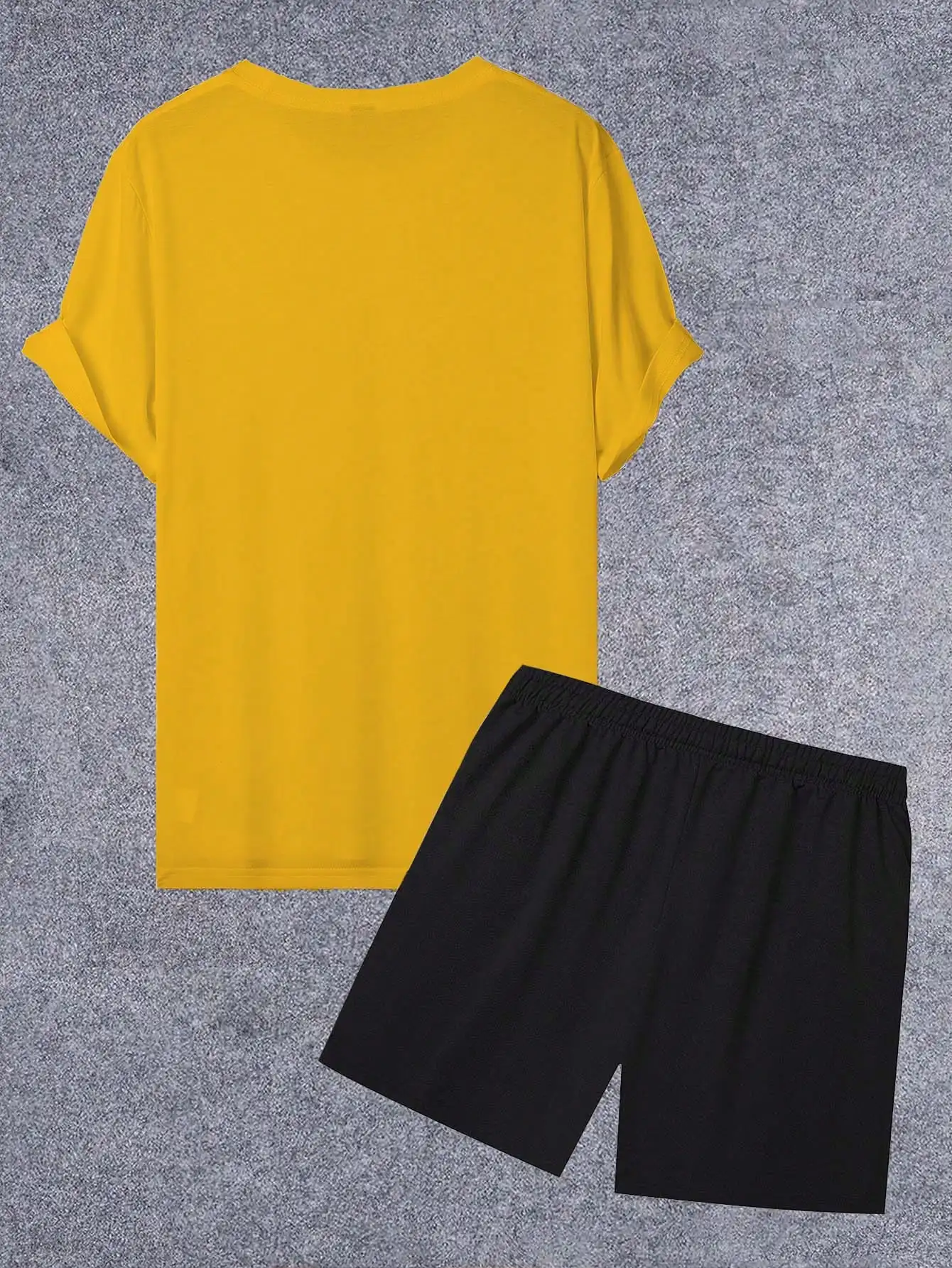 

Men Yellow Graphic Letter Print Short Sleeve T-Shirt And Drawstring Waist Shorts Set Casual Summer Outfit