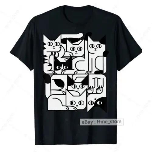 

Geometric Cat Silhouette Cat Lovers T-shirt Cute Kittens Fur Paw Unisex Tee Gift