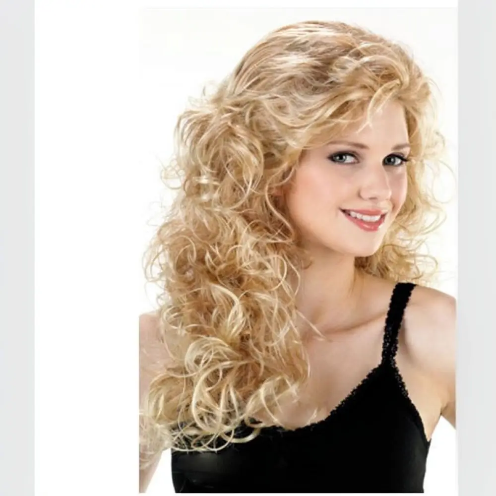 Fashion Long Curly Golden Wig For Linyi Synthetic Fiber Fluffy Wavy Hairpiece Heat Resistant Natural Looking For Party Daily