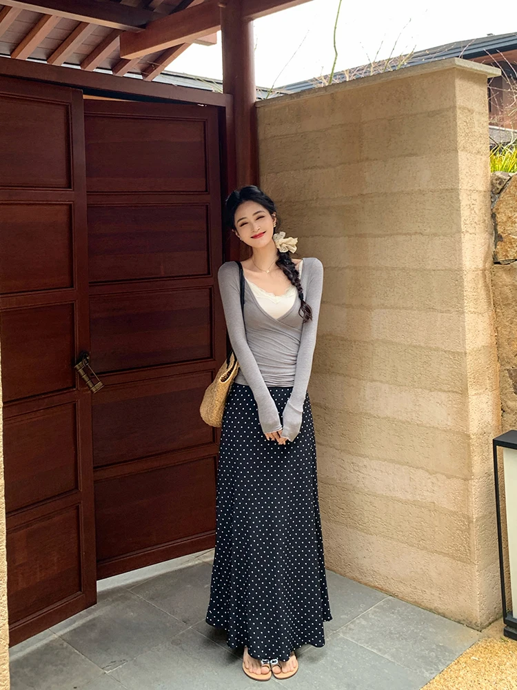 

Легкая летняя женская повседневная модная юбка миди из шифона в горошек с завышенной талией, стройнящая фигуру, от Linyner