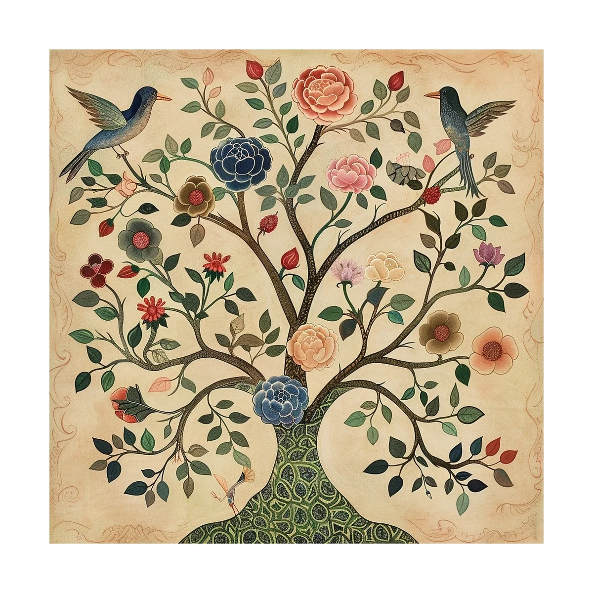 1 Stück 40x40 cm/15,74 Zoll, 11Ct/14Ct Kreuzstich-Set, DIY Valentinstagsgeschenk, Stickerei-Set für Festlichkeiten, Vogel, Blume, Lebensbaum – Detail 4