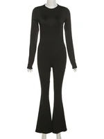 Solid Black Sexy Backless Bodycon Wide Leg Jumpsuit Women Autumn Casual Slim Long Sleeve O-Neck Playsuit Lady Streetwear - Image 6