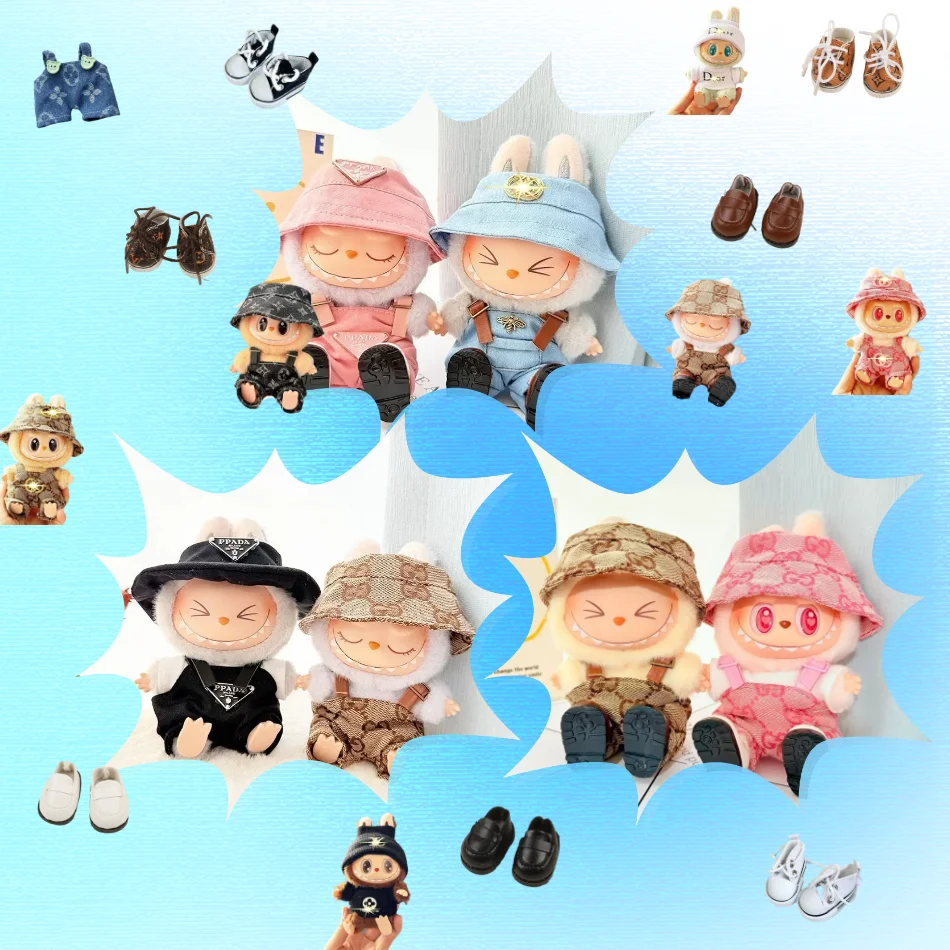 [ملابس أطفال فقط] الجيل الأول والثاني من قماش اللابوبو من الفينيل صندوق أعمى قلادة ملابس أطفال طقم GG باللونين البني والوردي